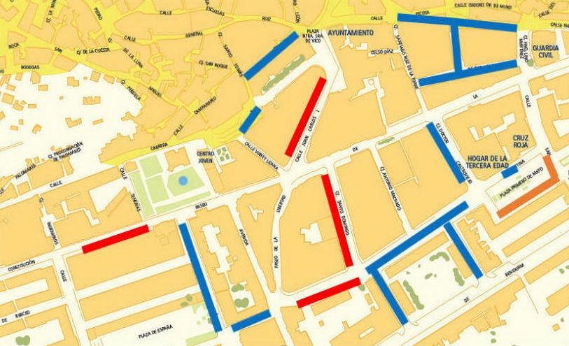 Mapa temporal de las zonas de estacionamiento regulado durante la peatonalización del centro de Arnedo