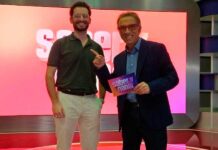 El concursante arnedano David Ezquerro junto a Jordi Hurtado en el plató de "Saber y Ganar" de TVE